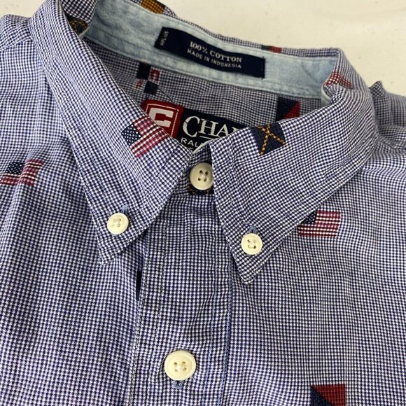 Chaps Ralph Lauren Flag Button Down Shirt Short Sleeves Mens Large - Picture 6 of 7